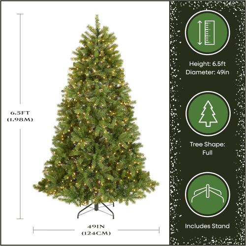 National Tree Company 6.5 ft Pre-Lit Downswept Douglas Fir Artificial Christmas Tree, 650 Clear Lights, 1,227 Tips, Includes Stand, Green