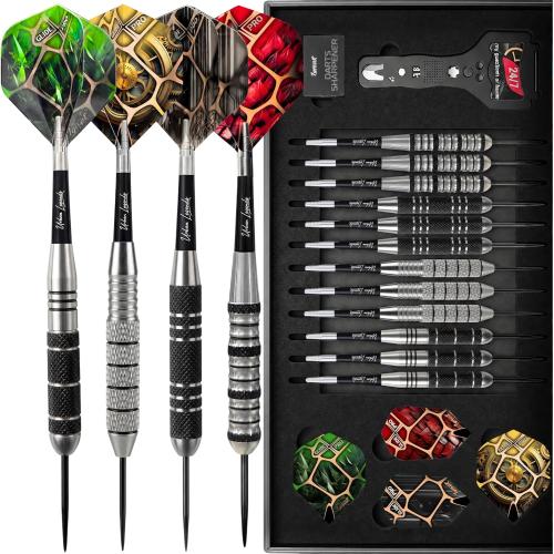 IgnatGames Steel Tip Darts, 12 Pack Urban Legends with Multi-Zone Grips, TwinForce 1.4 Aluminum Shafts, 32 GlideXPro Flights, Magnetic Gift Box