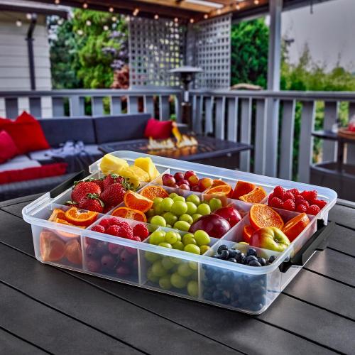 Farberware Large Build-A-Board Snacklebox Serving Tray with Locking Plastic Cutting Board Lid, Portable Storage Container with 11 Compartments for Charcuterie, and More