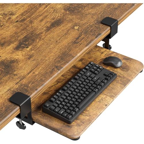 20x11.8 Brown BONTEC KMT01-PJ Under Desk Keyboard Tray, Pull-Out Keyboard & Mouse Platform with C-Clamp, 20 x 11.8 in Space-Saving Ergonomic Slide-Out Drawer, Rustic Brown