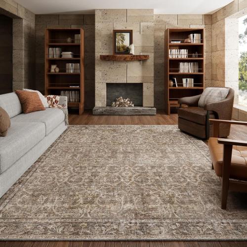 Washable Rugs for Living Room: 8x10 Area Rugs for Bedroom Ultra Soft Non-Slip Stain Resistant Vintage Boho Large Carpet for High-Traffic Dining Room - Farmhouse Decor
