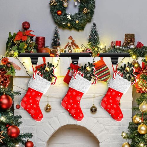 Christmas 6 Pcs Black Stocking Holders Mantel Hook Hangers Fireplace Hooks Hanger Grip Bases for Christmas Party Decorations Xmas Décor