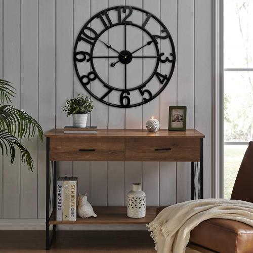 CLXEAST 24 Inch Wall Clocks for Living Room Decor, Large Black Metal Wall Clock Battery Operated, Silent/Non Ticking, Regular Arabic Numeral