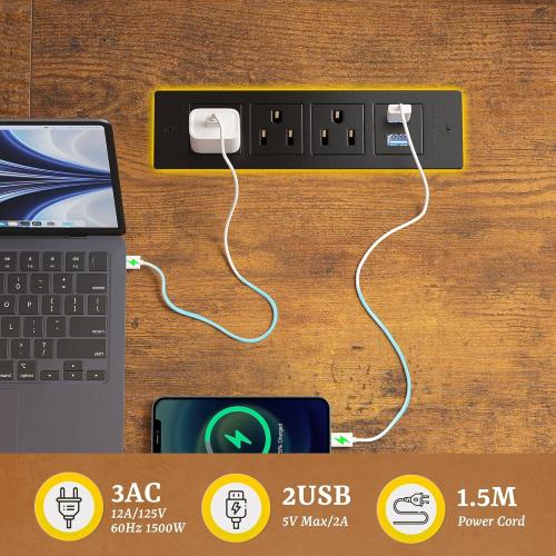 55 x 24 inch Desk with Power Outlets, Computer Desk with Monitor Stand & Light & Storage Bag, 0.95 Inch Thicker Desktop of Office Desk, Writing Desk for Home Office, Study, Bedroom, Brown