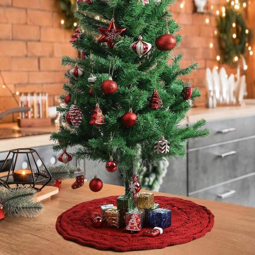 Mr. Pen- Christmas Tree Skirt, 36, Red Knitted Christmas Skirt Tree for Xmas Trees