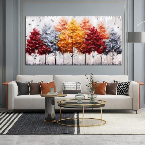 ENTANUB Birch Tree Wall Art for Living Room, Colorful Canvas Wall Picture for Bedroom, Forest Print Painting Decor, Large Size (Littles scratch)
