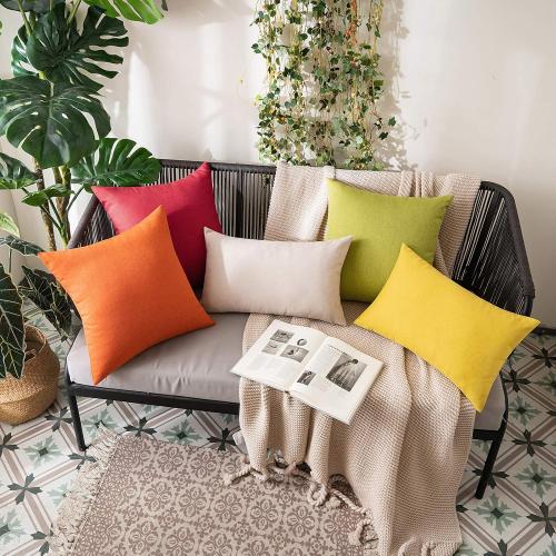 MIULEE Pack of Decorative Outdoor Solid Waterproof Throw Pillow Covers Spring Faux Linen Garden Farmhouse Cushion Cases for Summer Patio Tent Balcony Couch Sofa 18x18 Inch Green