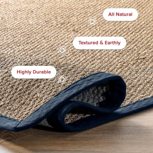 Nuloom Elijah Navy/Natural, 2'6 x 8', Basketweave, Seagrass, Soft and Textured, High Traffic, Stain Resistant, Easy Clean, Durable Area Rug for Bedroom, Living Room, Dining, Den, Foyer, Entryway