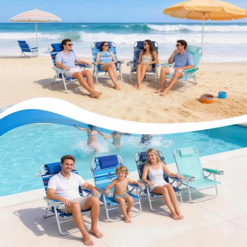 SUNNYFEEL Extra Wide 28 Low Beach Chair 5 Position Lay Flat, XL Oversized Portable Folding Camping Chairs with Cup Holder for Outdoor/Trip, Lightweight Foldable Backpack Beach Chair for Adults