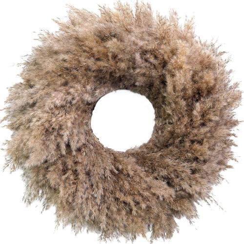 Brown 20 Natural Pampas Grass Wreath, 20'' Real Pampas Wreath for Front Door, Boho Wall Decor, Farmhouse Style, DIY Arrangement, Feather Wall Decor
