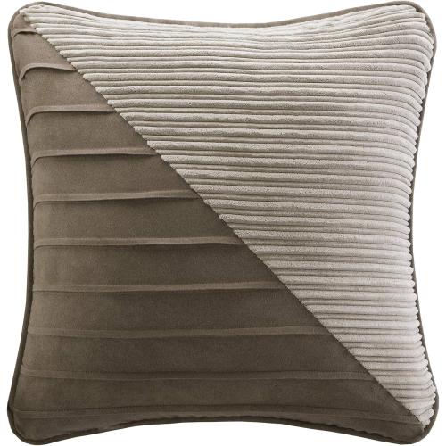 Queen Madison Park Cozy Comforter Set Casual Blocks Design All Season, Matching Bed Skirt, Decorative Pillows, Dallas Corduroy, Taupe Brown, 7 Piece