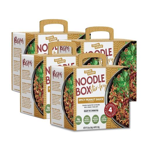 FUSION KITCHEN Spicy Thai Peanut Stir-Fry Noodle Box Meal Kit (16 Meals) Fresh Tangy & Savory Flavor | Vegetarian, No MSG