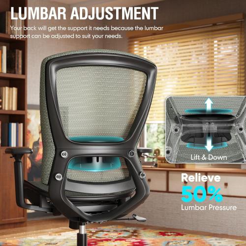 ELABEST T96 Mesh Office Chair,Ergonomic Computer Desk Chair,Sturdy Task Chair- Adjustable Lumbar Support & Armrests,Tilt Function,Comfort Wide Seat,Swivel Home Office Chair