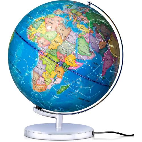SMART WALLABY 9 Illuminated Educational Kids World Globe   STEM Flags & Countries Interactive Card Game. 3 in 1 Children Desktop Spinning Earth Political & Constellation Maps, LED Night Light Lamp