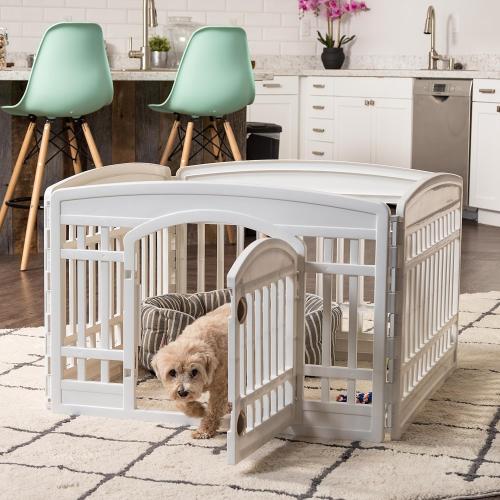 IRIS USA 24 4-Panel Dog Playpen with Door, 35 x 35 x 24, Puppy Playpen, Dog Play Pen Indoors, Pet Fence, Puppies/Small Dogs, White