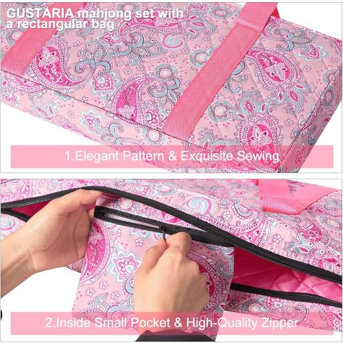 American Mahjong Game Set, 166 Pink Tiles (1.2”), 4 All-in-One Color Rack/Pushers & Drawstring Bag, Complete Mahjong Sets with Pink Printed Carrying Bag and Mahjong Tile Set Accessories