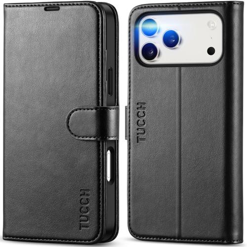 TUCCH Wallet Case for iPhone 17 Pro Max (6.9) 2025, RFID Blocking 4 Card Holders | Kickstand | Shockproof TPU Shell | PU Leather | Magnetic Closure | Protective Flip Folio Cover | Black