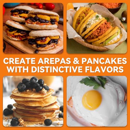 Baker's Friend Electric Arepas Maker with Browning Control, Mini Pancakes Maker, Pancake Maker Pan, Tostiarepa, Makes Arepas, Corn Patties, Mini Pancakes, Breakfast Sandwiches, Fried Eggs, Graphite