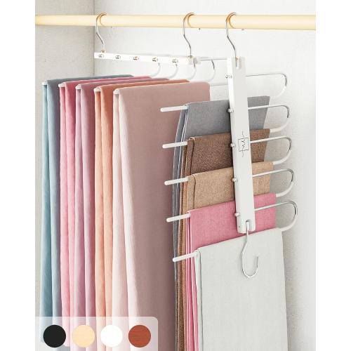 MORALVE Pants Hangers Space Saving - 2 Pack European Beechwood Scarf and Jean Hangers - Closet Organizer and Space Saver Pant Rack, Leggings Hanger, and Scarf Holder with 360° Swivel Hook