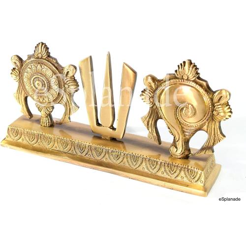 Size 8.75 eSplanade Brass Shankh Chakra Namah Showpiece | Shankha Chakra Tilak | Shankha Gada Padma | Padmanabha Swami | Vishnu | Home Decor - Length: 8.75 Inches