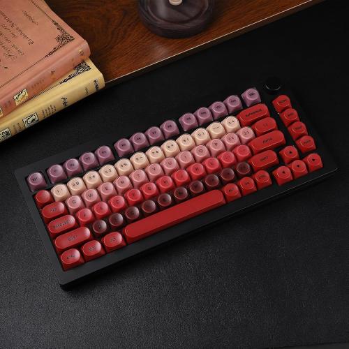 MOA Profile PBT Keycaps, Lipstick Jelly Keycap Berry Kiss Theme Foundation, 128 Keys Elegant Cute Custom Key caps for 61/68/84/87/98/100 Cherry Gateron MX Mechanical Keyboards - Red