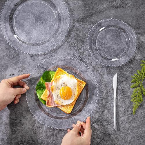 U-QE 10 PCS Clear Plastic Plates - Fancy Beaded Plates Disposable Heavy Duty - Premium Hard Plastic Plate for Party, Wedding & Birthday Including 30 Dinner10 & 30 Dessert Plate 7