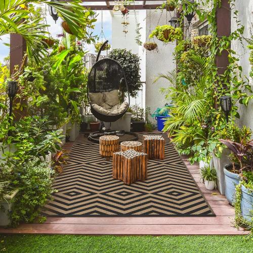 GENIMO Outdoor Rug for Patio Clearance, 8'x10' Reversible Plastic Straw Rugs, Lightweight Waterproof Modern RV Camping Mat for Camper, Balcony, Deck, Backyard, Picnic, Black Brown