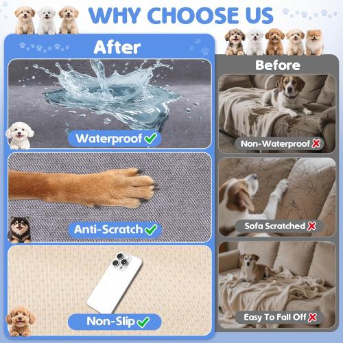 Loiion 100% Double-Sided Waterproof Dog Sofa Cover - Anti-Slip, Leakproof Couch Cover, Pet-Friendly Couch Protectors for Puppy, Large Dog, Kids and Pets 150X91