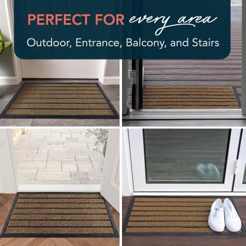 ubdyo Extra Durable Door Mat - Dirt Trapping Outdoor Welcome Mats - Non-Slip Outdoor Indoor Entrance - Low Profile Front Doormat (30 x 17, Bright Brown)