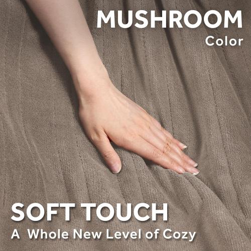 Sunbeam Electric Royal Luxe Microplush Heated Blanket, 12 Heat Settings, 12-Hour Auto Shut-Off, Fast Heating, Warm & Cozy, Machine Washable, Mushroom Color, Twin (84 x 62)