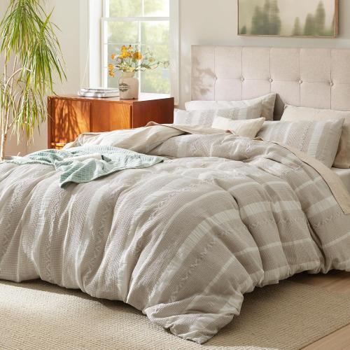 Bedsure Waffle Weave Duvet Cover King - 100% Cotton Boho Duvet Cover with 2 Pillowcases - Linen Color Textured Comforter Cover with Zipper Closure (King, 104x90)