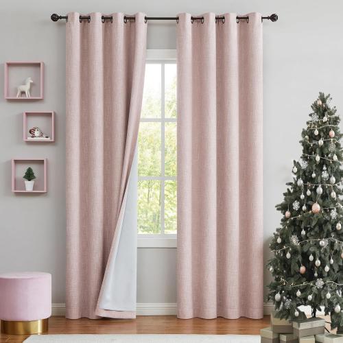 Central Park Pink Full Blackout Curtain with Liner Heavy Linen Texture Thermal Insulated Energy Efficient Window Treatment Drapes 84 Inches Long with Grommet for Bedroom, Rose Pink, 50x84, 2 Panels