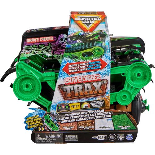 Monster Jam, Official Grave Digger Trax All-Terrain Remote Control Outdoor Vehicle, 1:15 Scale, Kids Toys for Boys and Girls Ages 4 and Up