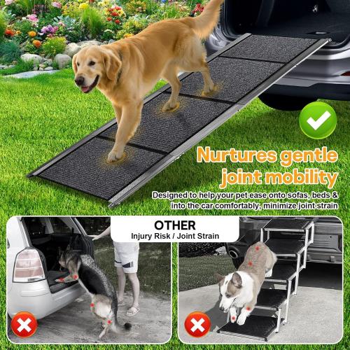 Dog Ramps for Large Pets, 71 L & 20 W Extra Wide Foldable Aluminum Pet Ramp with IP64 Waterproof & Non-Slip Rug Surface, Up to 300lbs for Giant Dogs for SUV, Truck, Bed, Stairs, Indoor & Outdoor
