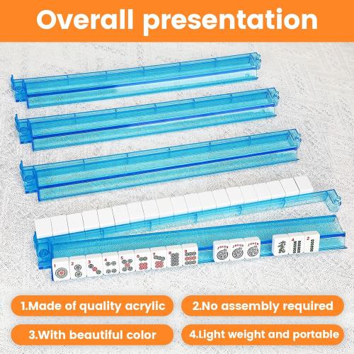 Mahjong Racks with Pushers,Blue Acrylic American Majiang Tile Racks,Imports Modern Mahjong Racks with Built-in Pushers- Set of 4