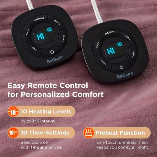 Bedsure Electric Blanket King Size - Dual Control Heated Blanket King Size, Fast Heating with 10 Time Settings & 10 Heat Settings, Warm Gifts for Women Grandma (100x90 inches, Pink)