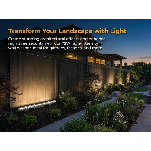 72W Outdoor Led Wall Washer Lights Bar, 40 Inches 5000K Daylight White Aluminium Wall Washer Light, 120V Waterproof IP67 Outdoor LED Light Bar for Outdoors, Plug-in (2 Pack)