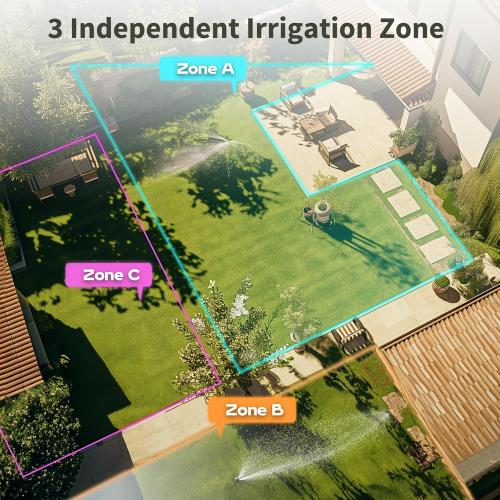 Diivoo 3 Zone Sprinkler Timer, Water Timer 3 Outlet for Garden Hose, Programmable Automatic Irrigation Timer IP54 with Rain Delay and Manual/Auto Mode Watering for Lawn, Yard, Pool, Green, HCT-378