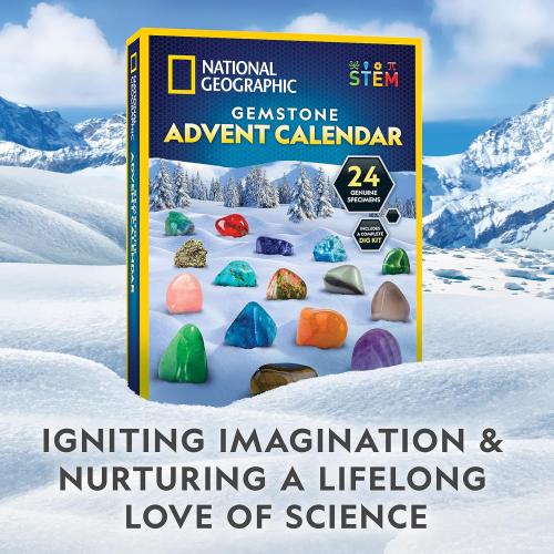 NATIONAL GEOGRAPHIC 2026 Gemstone Advent Calendar - Countdown Calendar for Kids with 24 Gems to Open Each Day, Complete Rock Collection with Mini Gemstone Dig Kit