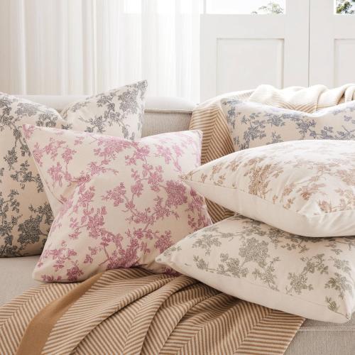 100% Cotton French Pastoral Throw Pillow Covers Set of 2, 16x16 Inch Brown Farmhouse Decorative Cushion Covers for Sofa Bed Living Room Home Decor