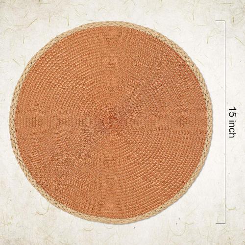 Noctiflorous Round Placemats Set of 6, 15 Inch Braided Hand Woven Table Mats, Heat Resistant Non-Slip Wipeable Thin Edge Place Mats for Kitchen Dining Indoor Outdoor Use(Orange, 6)