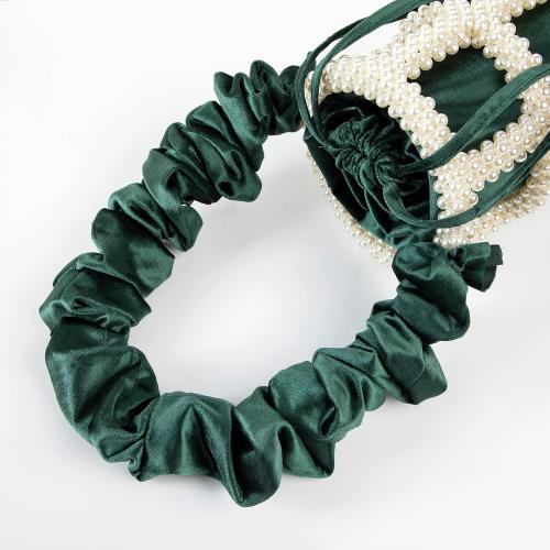 YUSHINY Women Faux Pearl Beaded Evening Pleuche Handle Bucket Hollow-Block Bags with Velvet Lining for Wedding Party