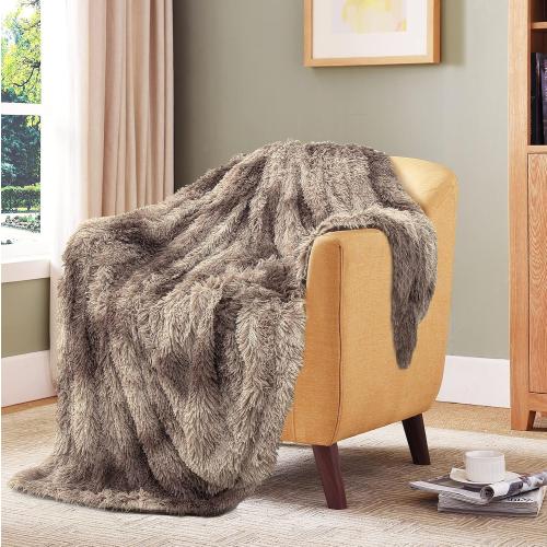Tuddrom Decorative Extra Soft Faux Fur Throw Blanket,Solid Reversible Fuzzy Lightweight Long Hair Shaggy Blanket,Fluffy Cozy Plush Fleece Comfy Microfiber Fur Blanket for Couch Sofa Bed,Tie Dye Brown