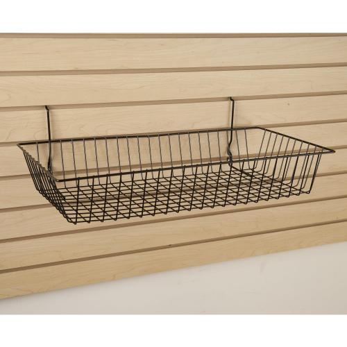 Only Garment Racks #5624B (Pack of 6) Black Wire Baskets for Grid Wall and Slat Wall - Merchandiser Baskets, Black Wire Basket 24 L x 12 D x 4 H (Set of 6) (Pack of 6)