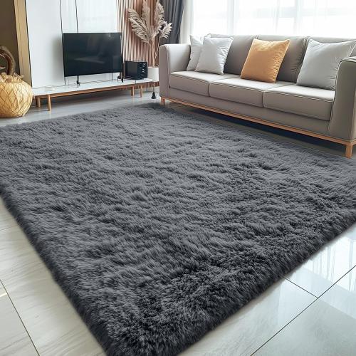 OLANLY 5x7 Machine Washable Large Area Rugs for Living Room, Bedroom, Soft Fluffy Shaggy Bedside Rug, Indoor Floor Carpet for Kids Girls and Boys, Dorms, Nursery, Home Decor Aesthetic, Grey