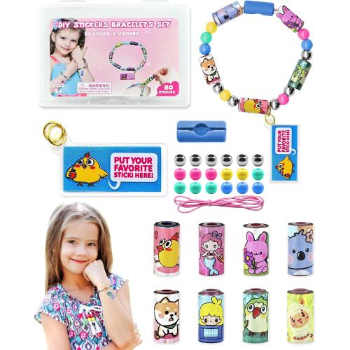 Sticky Rolls Bracelet Making Kit for Kids – 80 Reusable Stickers with Surprise Rolls, DIY Craft Bracelets for Girls Boys Ages 5-12, Fun Classroom Party Gift Activity