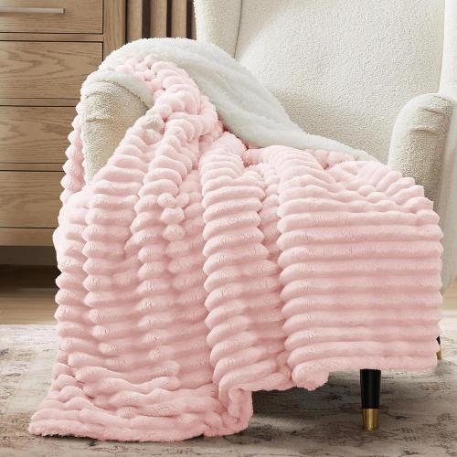 Bedsure Sherpa Throw Blanket for Couch - Super Soft, Cozy Fleece Thick Warm Blanket for Winter, GentleSoft Plush & Fluffy Throw Gift for Women, Room Decor, Pink, 50x60 Inches