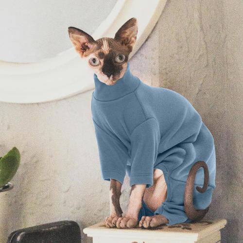 ROZKITCH Sphynx Cat Shirt, Breathable Soft Jumpers for Hairless Cats Only, Coat with Four Legs, Warm Sweater T-Shirt Pajamas Jumpsuit Vest Cornish Rex, Devon Rex, Peterbald Blue XXL
