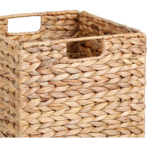 12X12X10in Water Hyacinth Storage Baskets, Wicker Storage Cubes Set of 3, Kitchen Baskets for Pantry Organization, Foldable Square Baskets for Shelves