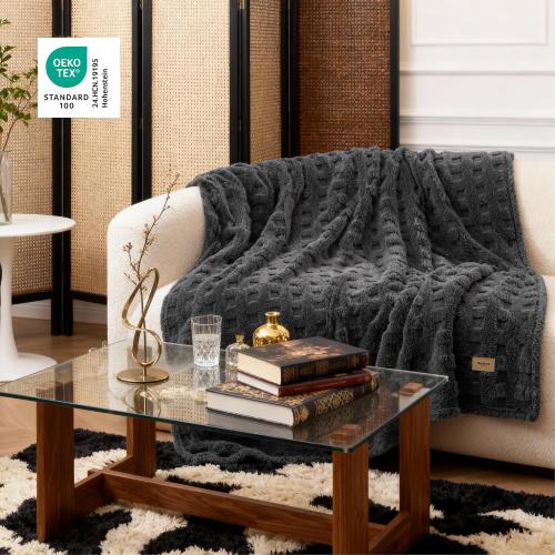 Bedsure Waffle Throw Blanket for Couch - Dark Grey GentleSoft Fluffy Checkered Blanket for Sofa Bed Room Decor, Super Cozy Fleece Throw for Women, Warm Cute All Season Gift, 50x60 Inches
